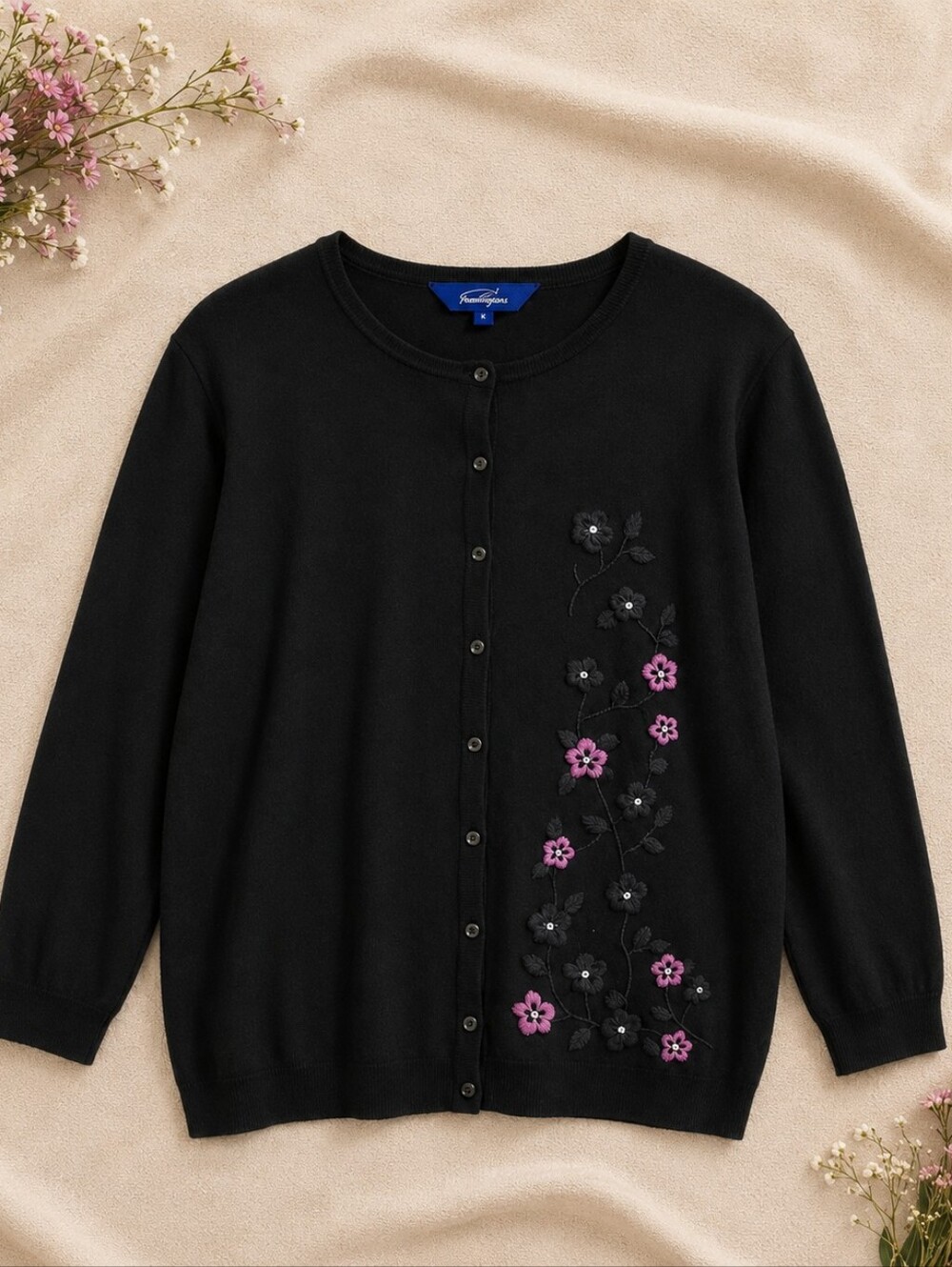 Penningtons Black And Pink Floral Embroidered Cardigan X